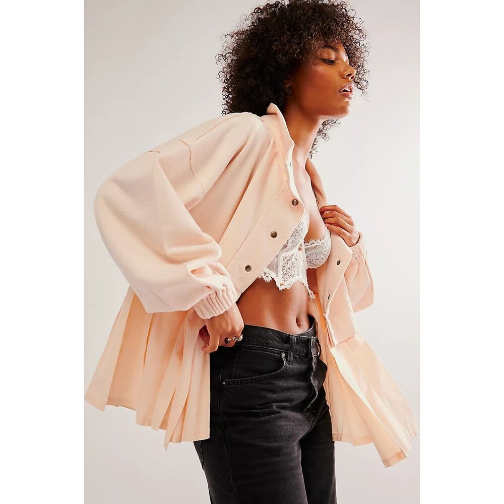 Free People Ellie Sweatshirt Top Buttondown Oversized Swingy Cotton M NWT 271597